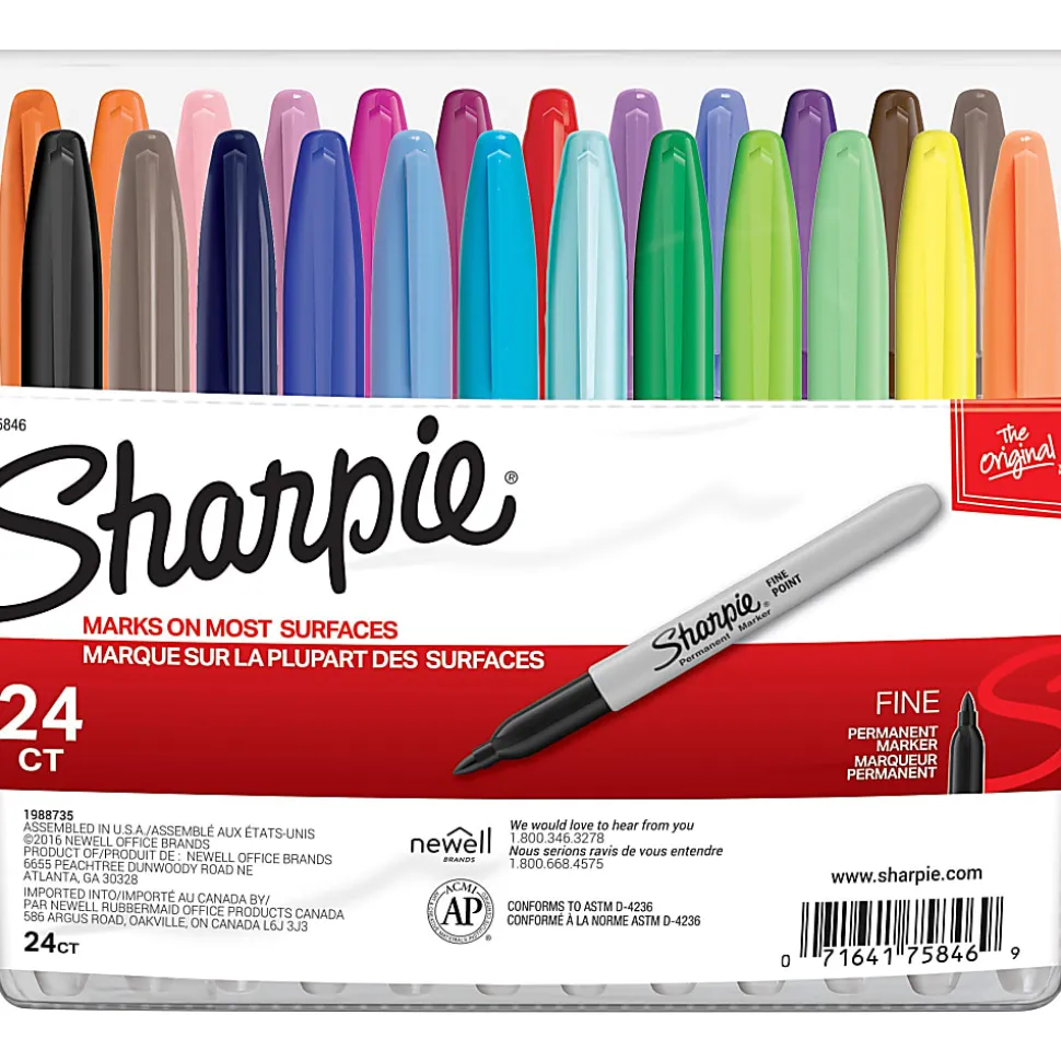 Sharpie®Permanent Markers, Fine Point, Assorted Colors, Set Of 24, Pouch