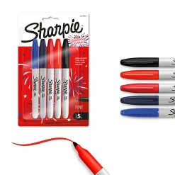 Sharpie® Permanent Markers, Fine Point, Assorted Colors, 5 Count, USA 250th Anniversary Edition