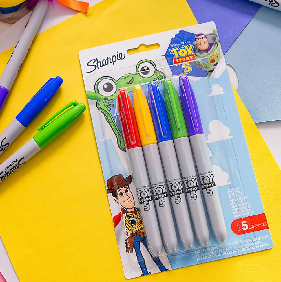Sharpie Permanent Markers, Toy Story 5 Packaging, Assorted, Fine Point, 5 Count