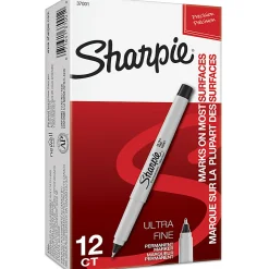Sharpie® Permanent Ultra-Fine Point Markers, Black, Pack Of 12 Markers