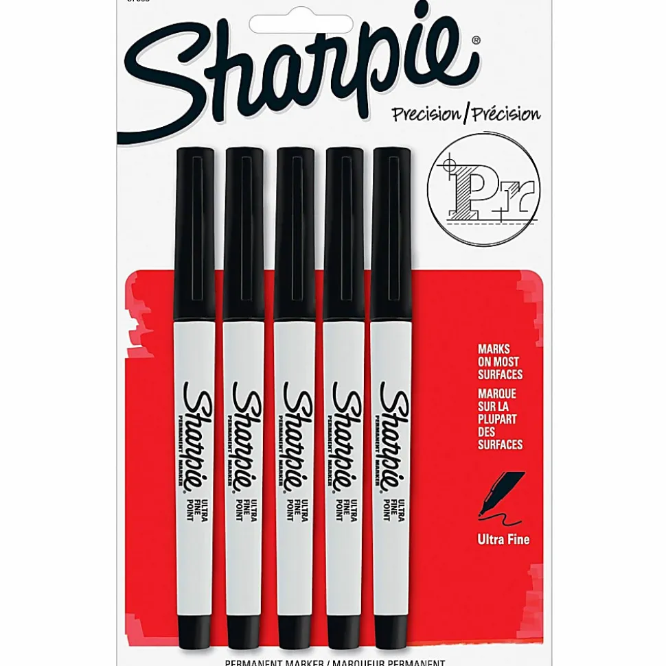 Sharpie® Permanent Ultra-Fine Point Markers, Black, Pack Of 5 Markers