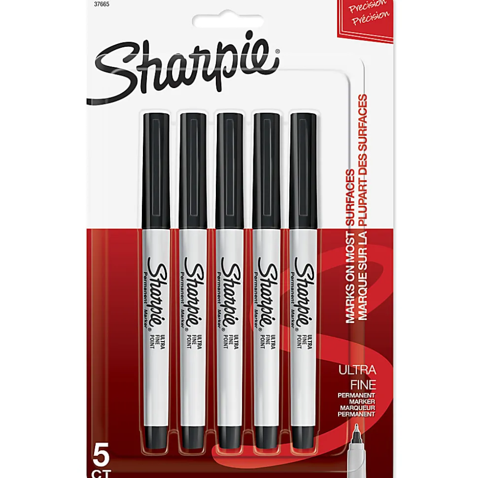 Sharpie® Permanent Ultra-Fine Point Markers, Black, Pack Of 5 Markers