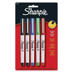 Sharpie® Permanent Ultra-Fine Point Markers, Assorted Colors, Pack Of 5 Markers