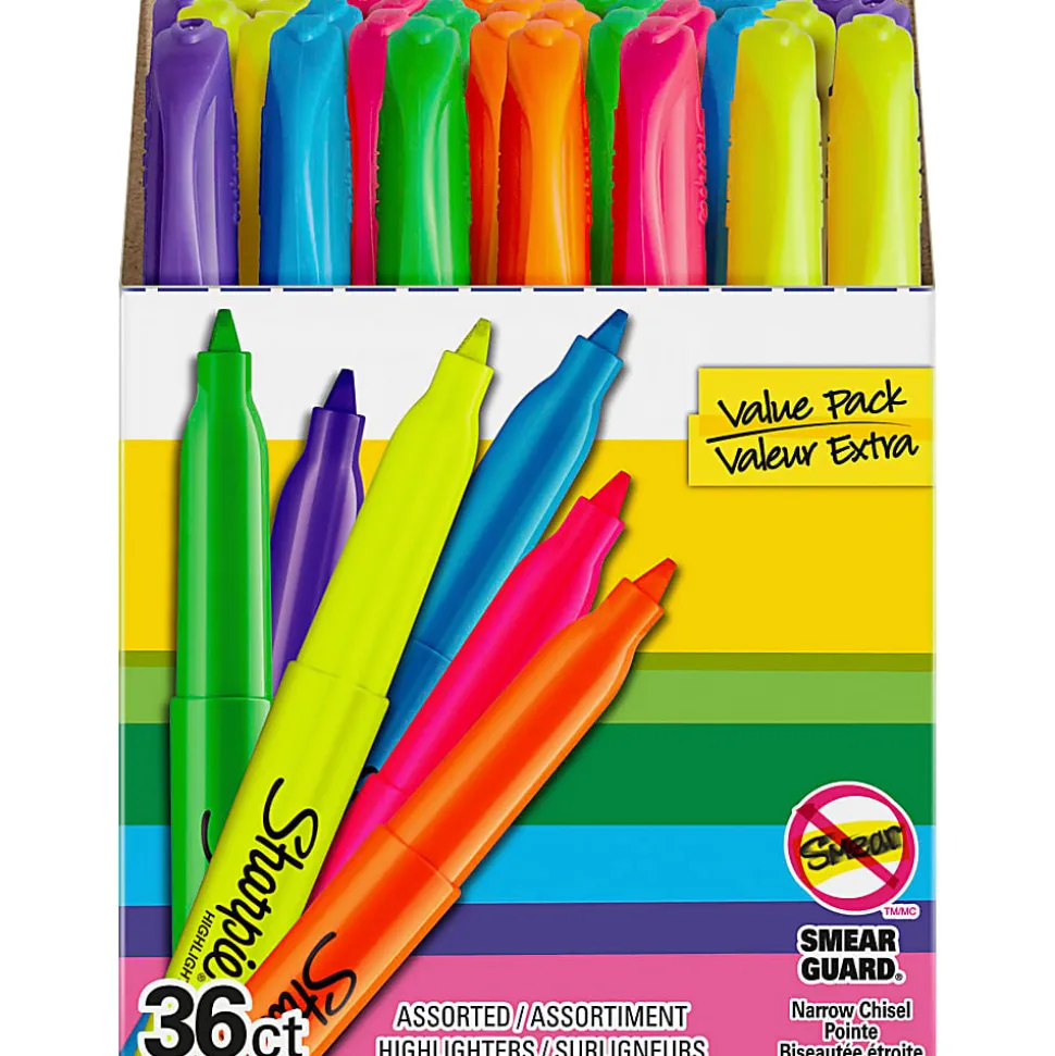 Sharpie Pocket Highlighters, Narrow Point, Multicolor, Pack Of 36 Highlighters