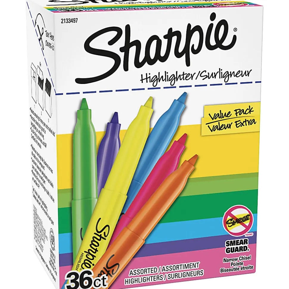 Sharpie Pocket Highlighters, Narrow Point, Multicolor, Pack Of 36 Highlighters