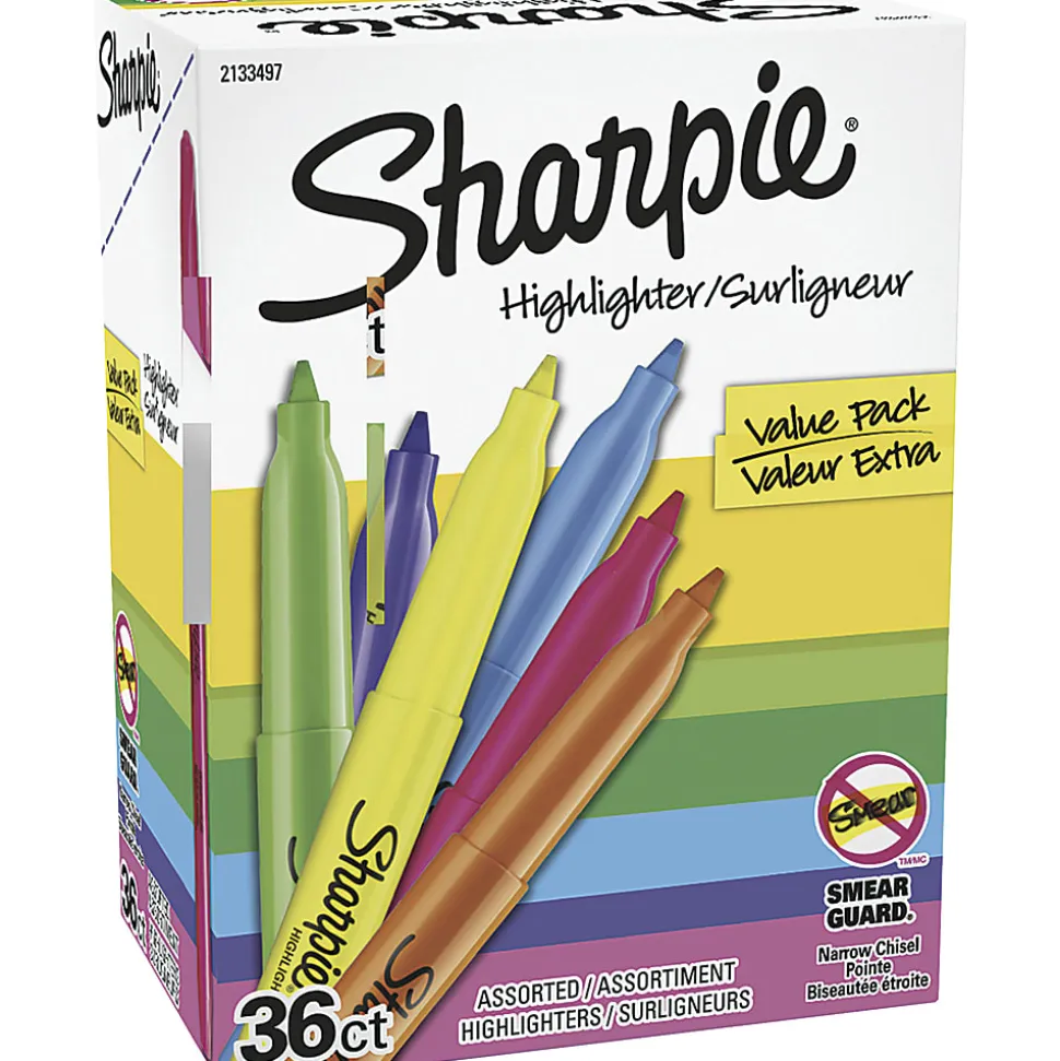 Sharpie Pocket Highlighters, Narrow Point, Multicolor, Pack Of 36 Highlighters