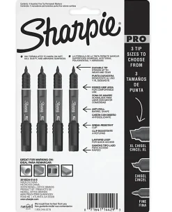Sharpie® PRO Permanent Markers, Fine Point, Black/Gray Barrel, Assorted Ink Colors, Pack Of 4