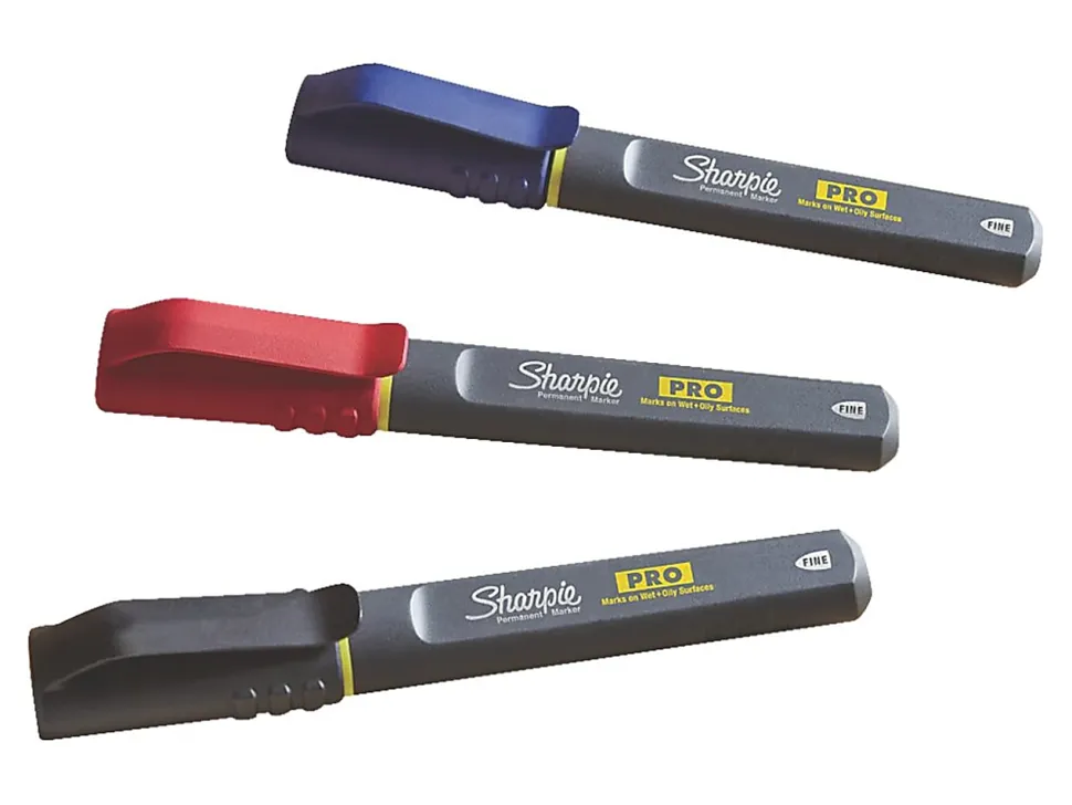 Sharpie® PRO Permanent Markers, Fine Point, Black/Gray Barrel, Assorted Ink Colors, Pack Of 4