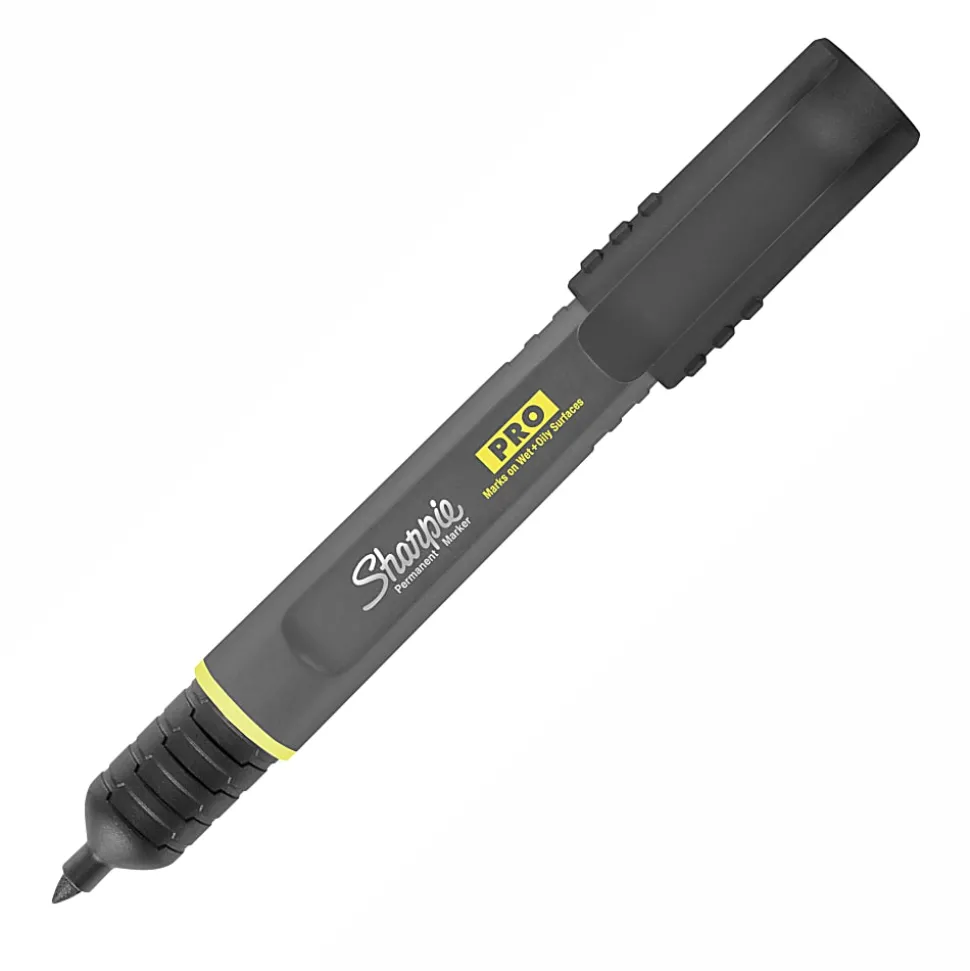 Sharpie® PRO Permanent Markers, Fine Point, Black/Gray Barrel, Assorted Ink Colors, Pack Of 4