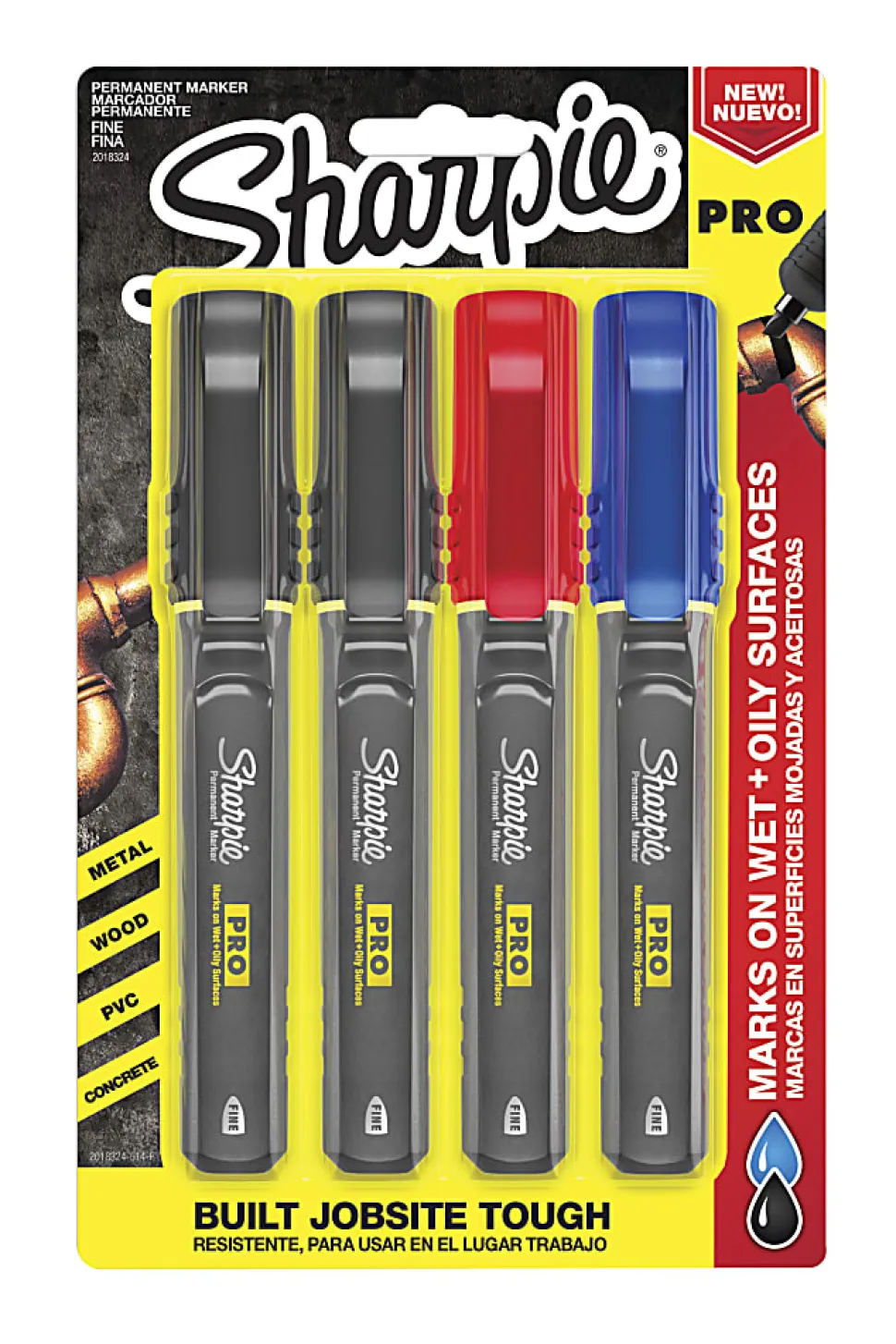 Sharpie® PRO Permanent Markers, Fine Point, Black/Gray Barrel, Assorted Ink Colors, Pack Of 4