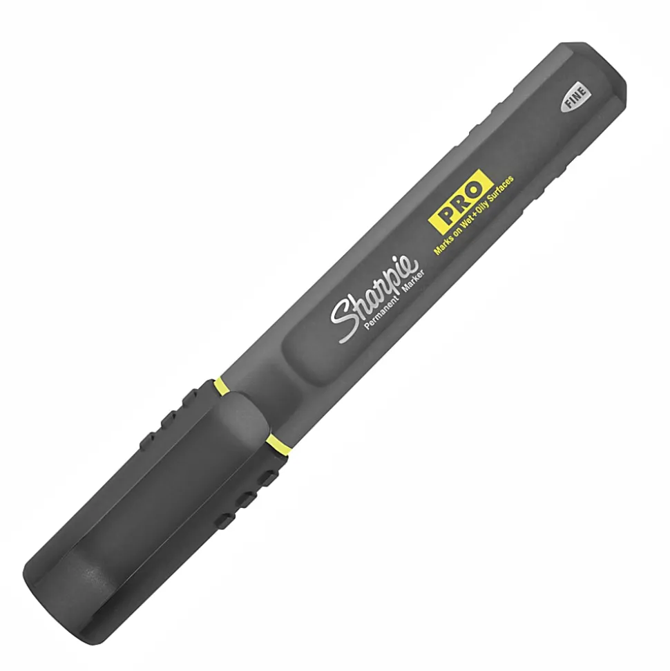 Sharpie® PRO Permanent Markers, Fine Point, Black/Gray Barrel, Assorted Ink Colors, Pack Of 4