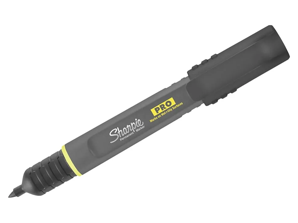 Sharpie® PRO Permanent Markers, Fine Point, Black/Gray Barrel, Black Ink, Pack Of 12 Markers