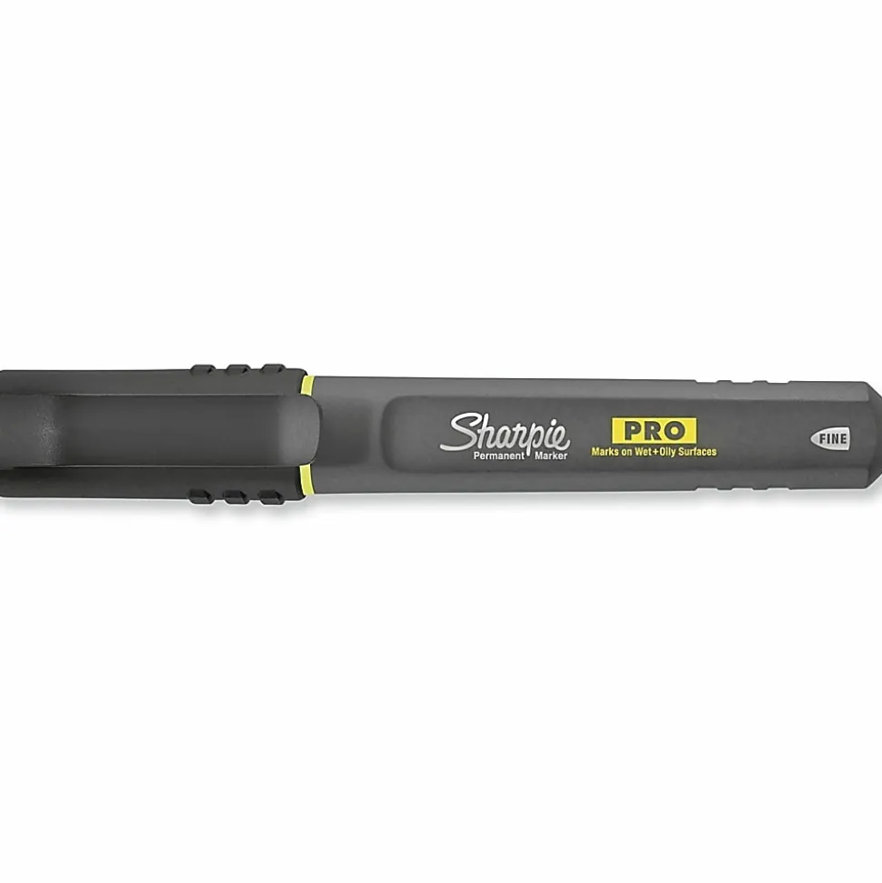 Sharpie® PRO Permanent Markers, Fine Point, Black/Gray Barrel, Black Ink, Pack Of 12 Markers