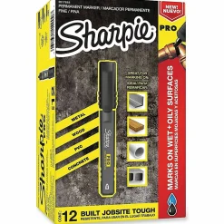 Sharpie® PRO Permanent Markers, Fine Point, Black/Gray Barrel, Black Ink, Pack Of 12 Markers