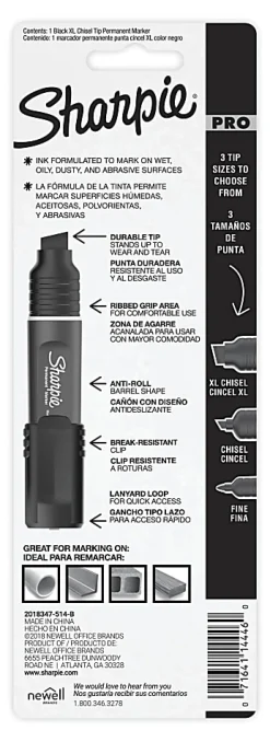 Sharpie® PRO Permanent Marker, Chisel Tip, Extra Large, Black/Gray Barrel, Black Ink