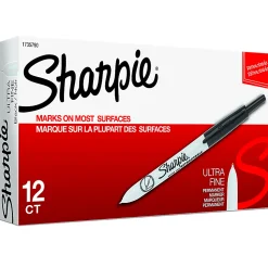 Sharpie® Retractable Permanent Markers, Ultra-Fine Point, Black, Pack Of 12
