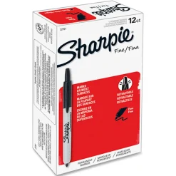 Sharpie® Retractable Permanent Markers, Fine Point, Black, Box Of 12