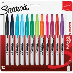 Sharpie® Retractable Permanent Markers, Fine Point, Assorted, Box Of 12