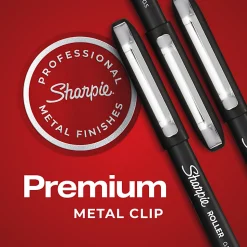 Sharpie® Rollerball Pens, Needle Point, 0.5 mm, Black Ink, Pack Of 4