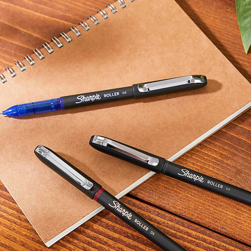 Sharpie® Rollerball Pens, Needle Point, 0.5 mm, Black Ink, Pack Of 4