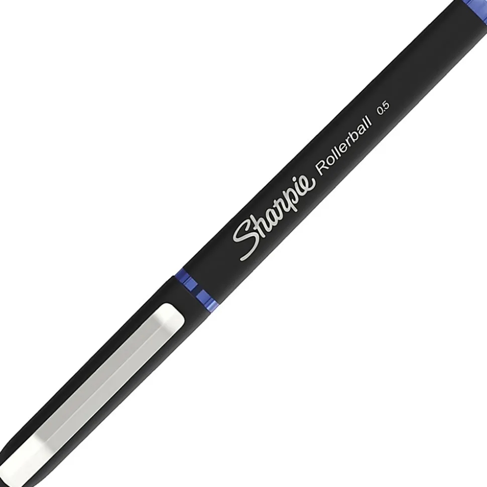 Sharpie® Roller Pens, Arrow Point, 0.7 mm, Black Barrel, Blue Ink, Pack Of 12 Pens