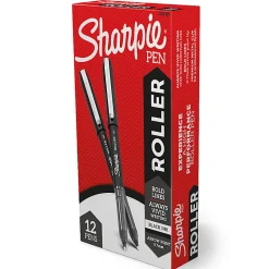 Sharpie® Roller Pens, Arrow Point, 0.7 mm, Black Barrel, Black Ink, Pack Of 12 Pens