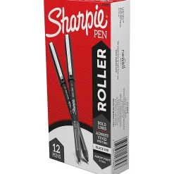 Sharpie® Roller Pens, Arrow Point, 0.7 mm, Black Barrel, Black Ink, Pack Of 12 Pens