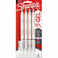 Sharpie S-Gel Fashion Barrel Gel Pens, Medium Point, 0.7 mm, White Barrels, Assorted Ink, Pack Of 4 Pens