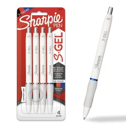 Sharpie S-Gel Fashion Barrel Gel Pens, Medium Point, 0.7 mm, White Barrels, Assorted Ink, Pack Of 4 Pens