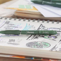 Sharpie S-Gel Fashion Barrel Gel Pens, Medium Point, 0.7 mm, Green Barrels, Black Ink, Pack Of 4 Pens