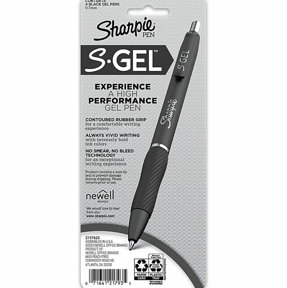 Sharpie S-Gel Fashion Barrel Gel Pens, Medium Point, 0.7 mm, Green Barrels, Black Ink, Pack Of 4 Pens