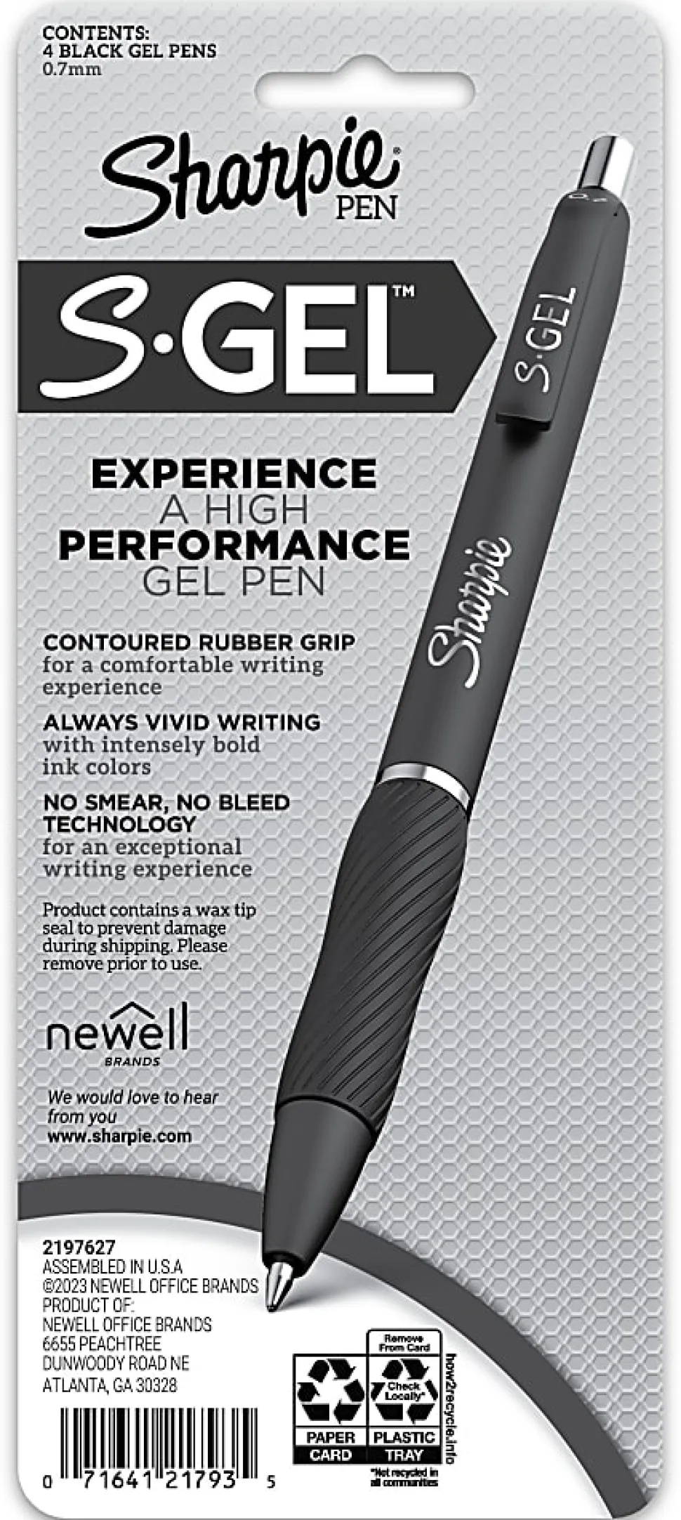 Sharpie S-Gel Fashion Barrel Gel Pens, Medium Point, 0.7 mm, Green Barrels, Black Ink, Pack Of 4 Pens