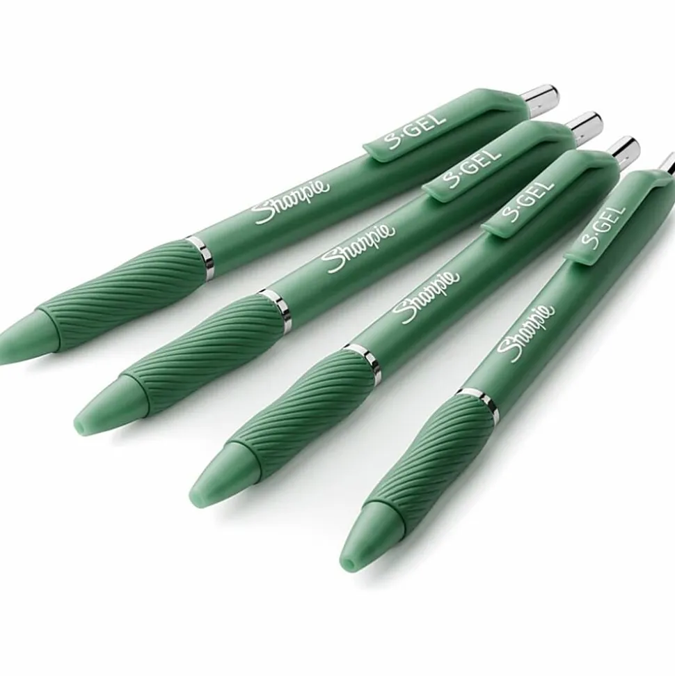 Sharpie S-Gel Fashion Barrel Gel Pens, Medium Point, 0.7 mm, Green Barrels, Black Ink, Pack Of 4 Pens