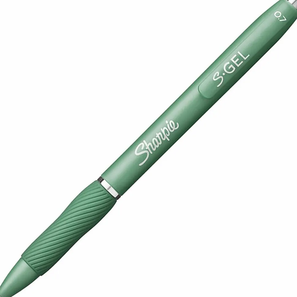Sharpie S-Gel Fashion Barrel Gel Pens, Medium Point, 0.7 mm, Green Barrels, Black Ink, Pack Of 4 Pens