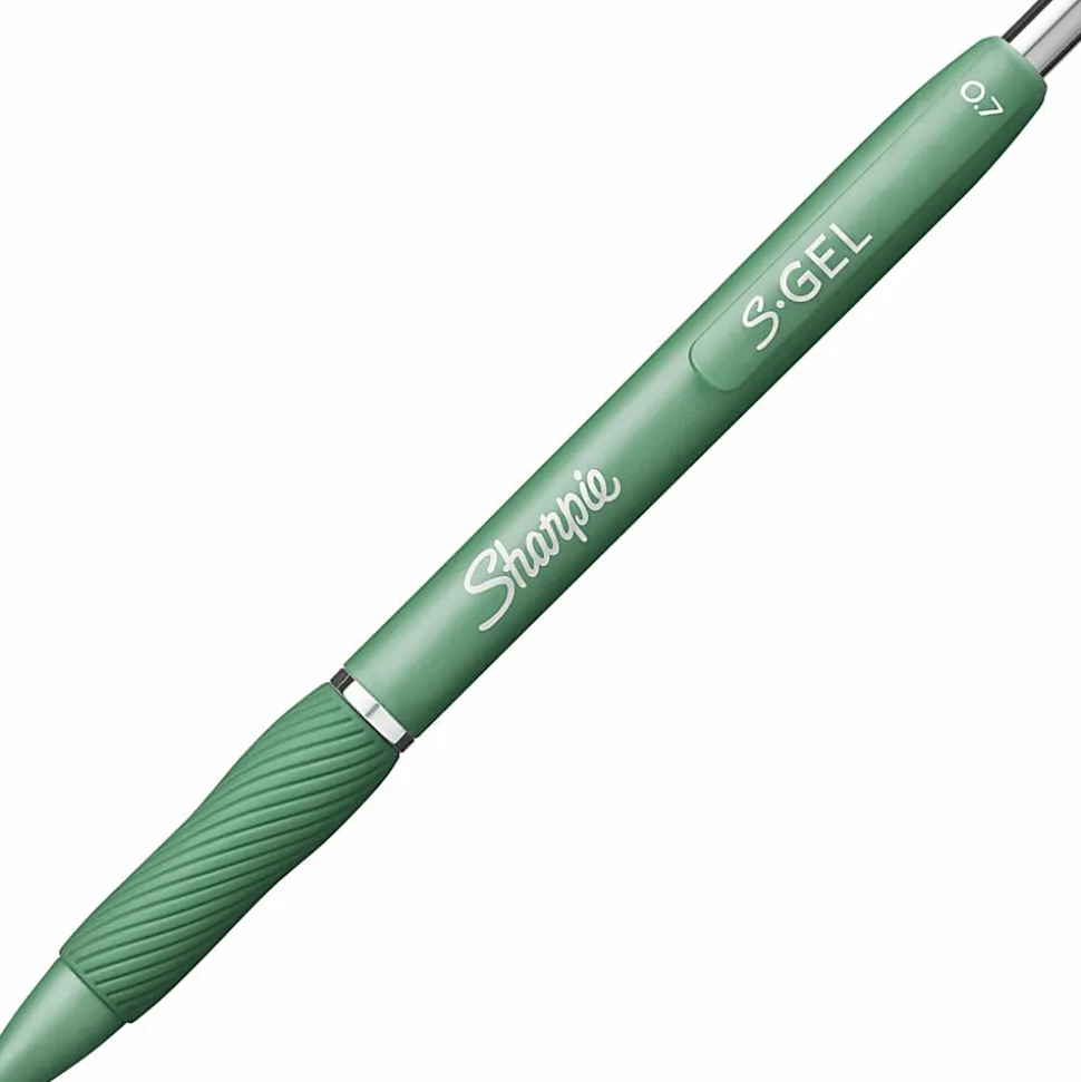 Sharpie S-Gel Fashion Barrel Gel Pens, Medium Point, 0.7 mm, Green Barrels, Black Ink, Pack Of 4 Pens