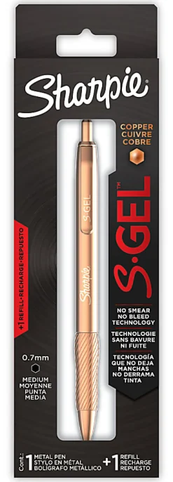 Sharpie S-Gel, Gel Pen, Copper Metal Body, Medium Point (0.7mm), Black Ink, Includes 1 Pen and 1 Additional Ink Refill