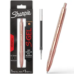 Sharpie S-Gel, Gel Pen, Copper Metal Body, Medium Point (0.7mm), Black Ink, Includes 1 Pen and 1 Additional Ink Refill
