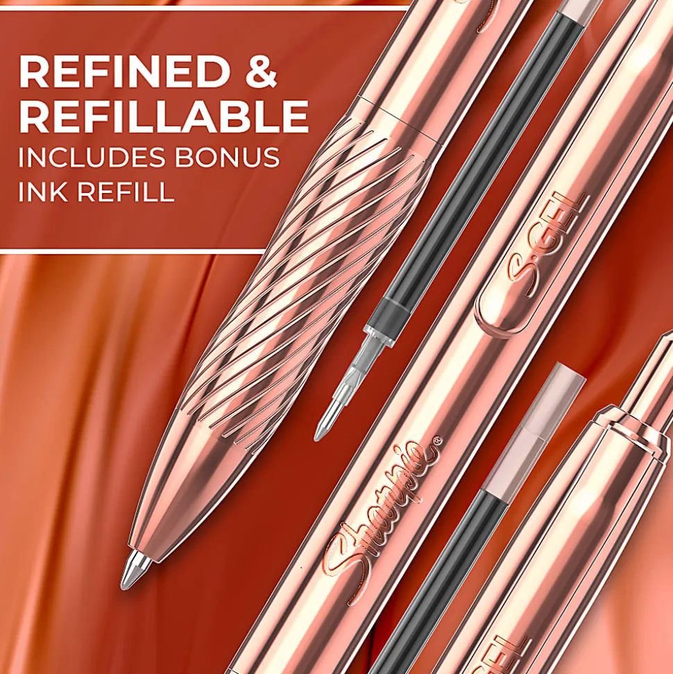 Sharpie S-Gel, Gel Pen, Copper Metal Body, Medium Point (0.7mm), Black Ink, Includes 1 Pen and 1 Additional Ink Refill