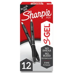 Sharpie S-Gel, Gel Pens, Fine Point (0.5mm), Black Ink Gel Pen, 12 Count