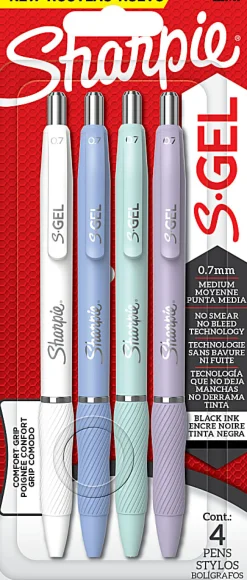 Sharpie S-Gel, Gel Pens, Medium Point (0.7mm), Assorted Fashion Barrels, Black Ink, 4 Count, 2220963