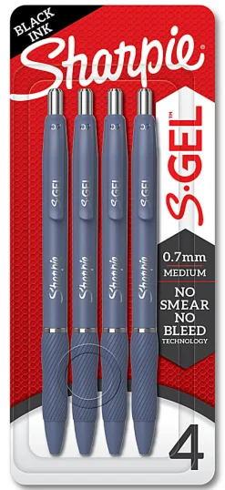 Sharpie S-Gel, Gel Pens, Medium Point (0.7mm), Moonlit Midnight Barrel, Black Ink, 4 Count