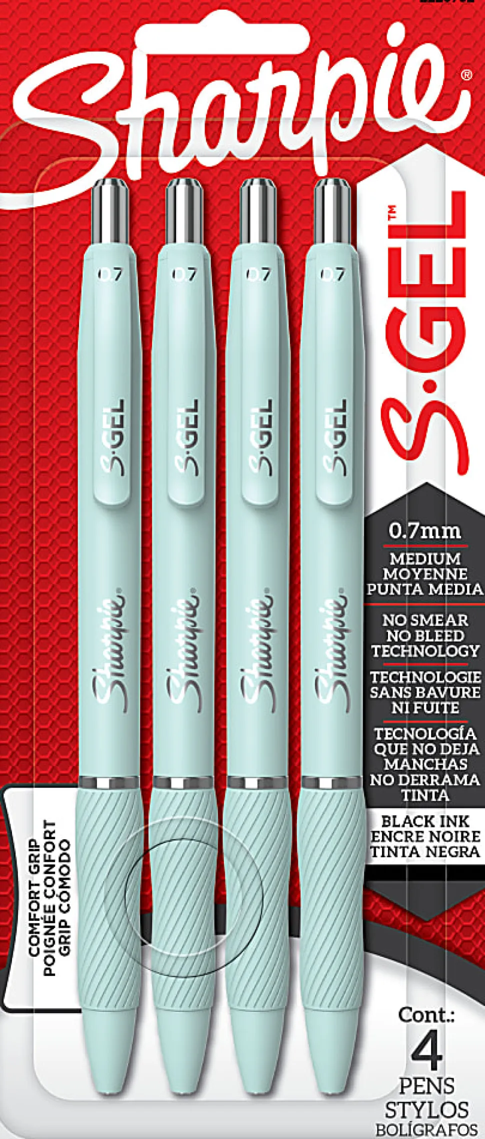 Sharpie S-Gel, Gel Pens, Medium Point (0.7mm), Ocean Fog Barrel, Black Ink, 4 Count