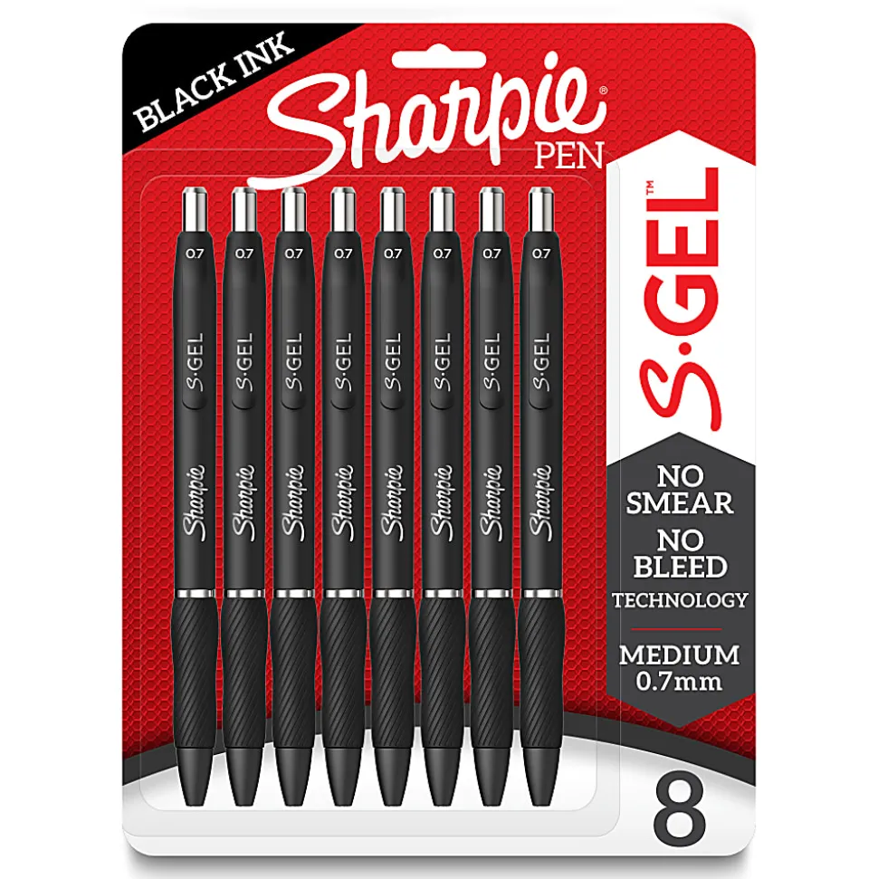Sharpie S-Gel, Gel Pens, Medium Point (0.7mm), Black Ink Gel Pen, 8 Count
