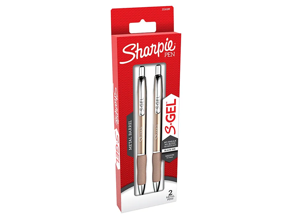 Sharpie® S-Gel Metal Barrel Gel Pens, Medium Point, 0.7 mm, Champagne Barrel, Black Ink, Pack Of 2 Pens