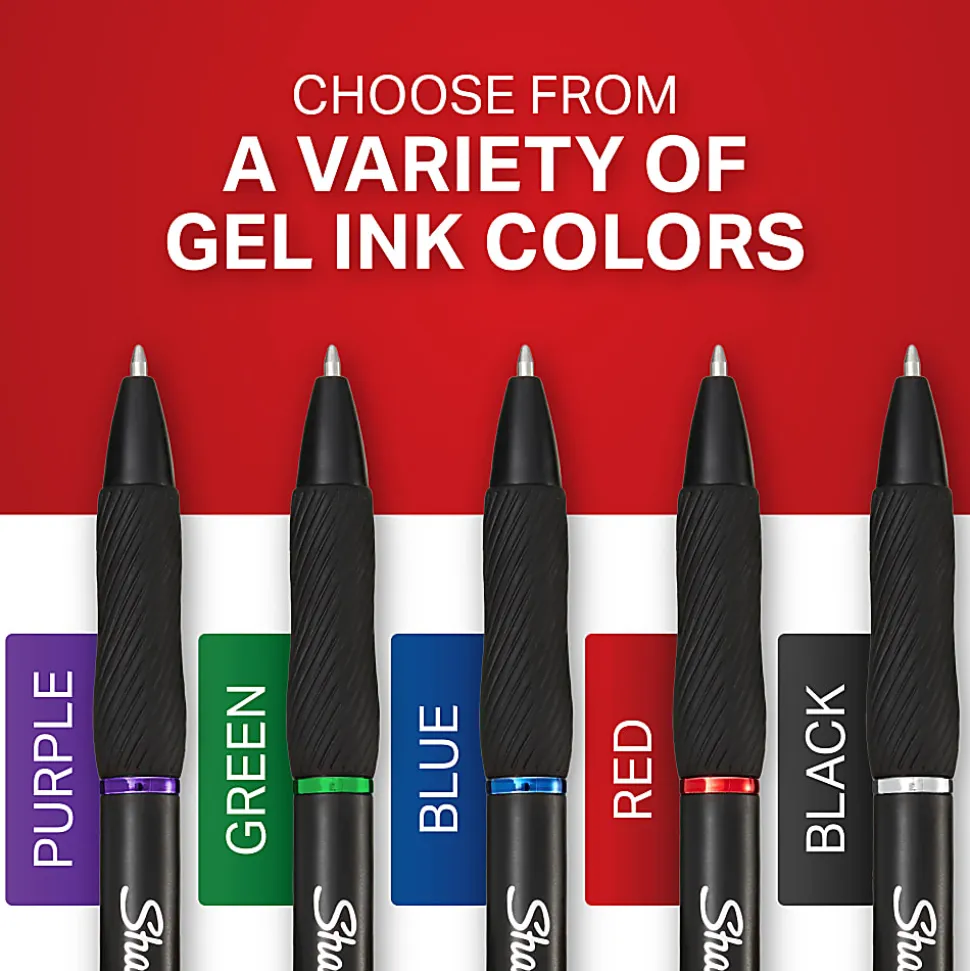 Sharpie® S Gel Pens, Fine Point, 0.5 mm, Black/Red Barrel, Red Ink, Pack Of 12 Pens