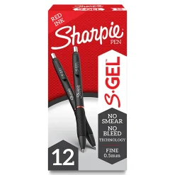 Sharpie® S Gel Pens, Fine Point, 0.5 mm, Black/Red Barrel, Red Ink, Pack Of 12 Pens