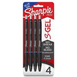 Sharpie® S Gel Pens, Fine Point, 0.5 mm, Black Barrels, Blue Ink, Pack Of 4 Pens