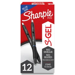 Sharpie® S Gel Pens, Fine Point, 0.5 mm, Black/Blue Barrel, Blue Ink, Pack Of 12 Pens