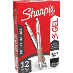 Sharpie® S-Gel Pens, Medium Point, 0.7 mm, Metal Champagne Barrel, Black Ink, Pack Of 12 Pens