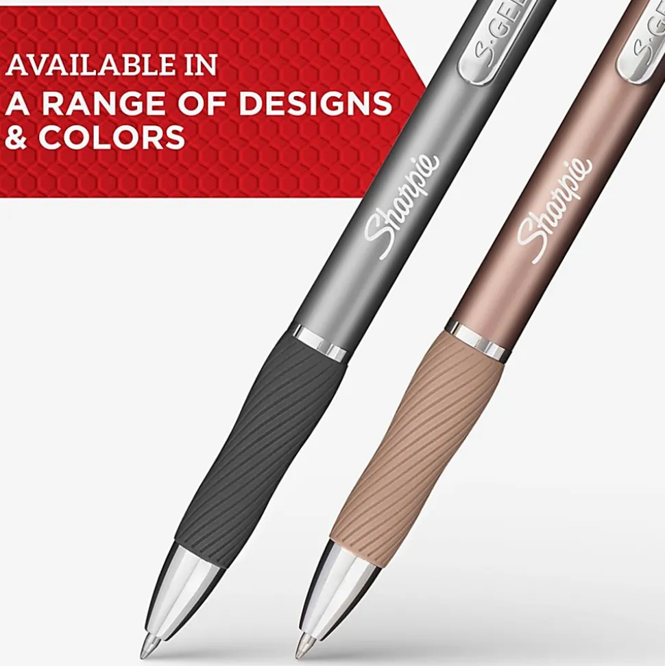 Sharpie® S-Gel Pens, Medium Point, 0.7 mm, Metal Champagne Barrel, Black Ink, Pack Of 12 Pens